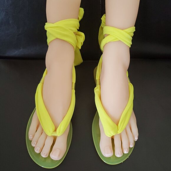 Liliana womens Flat Sandals Neon Yellow Color flat strappy Size 7 New with box - Picture 11 of 16